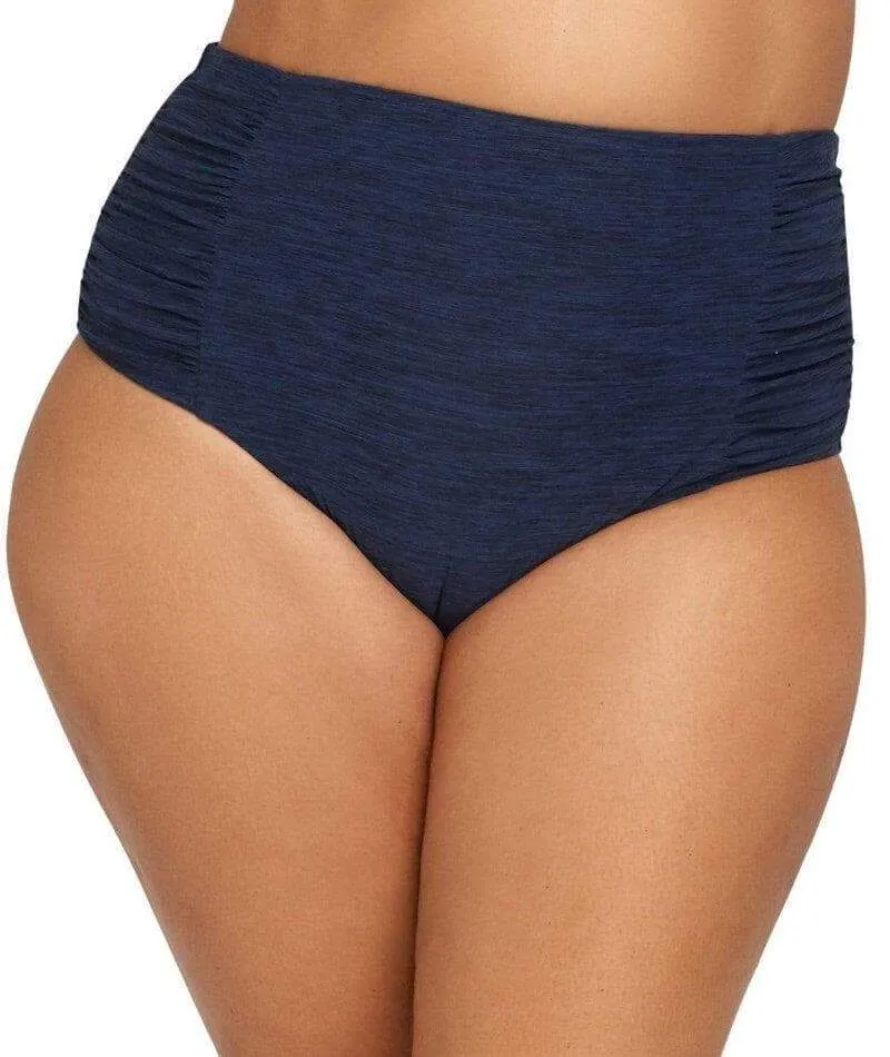 Artesands Melange Rouched Side High Waist Swim Brief - Navy