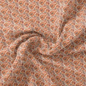 Beautiful Birch Leaves With Golden Flower Digital Printed Fabric - Kora Silk