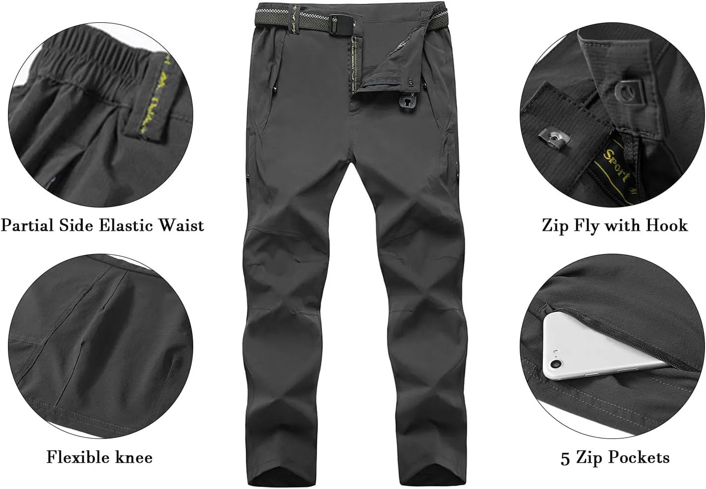 BGOWATU Men's Hiking Pants Quick Dry Lightweight Water Resistant Outdoor Sports Pants with Zipper Cargo Pockets
