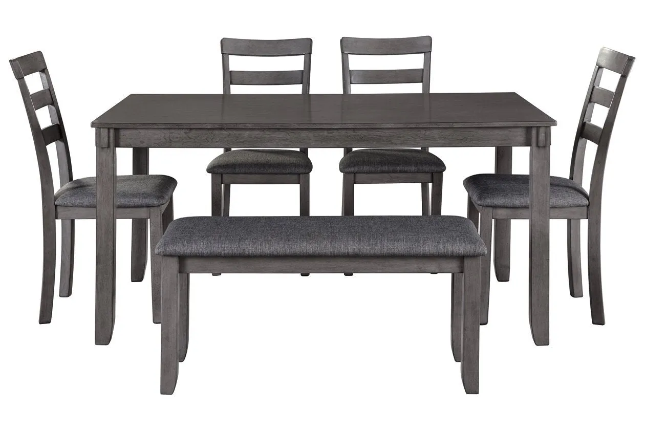 Bridson Gray Dining Table and Chairs with Bench (Set of 6)