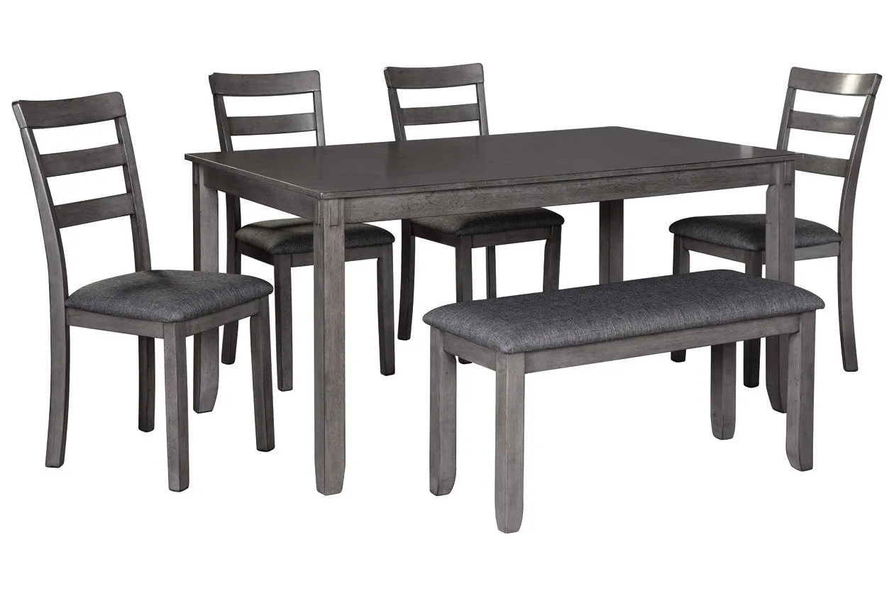Bridson Gray Dining Table and Chairs with Bench (Set of 6)