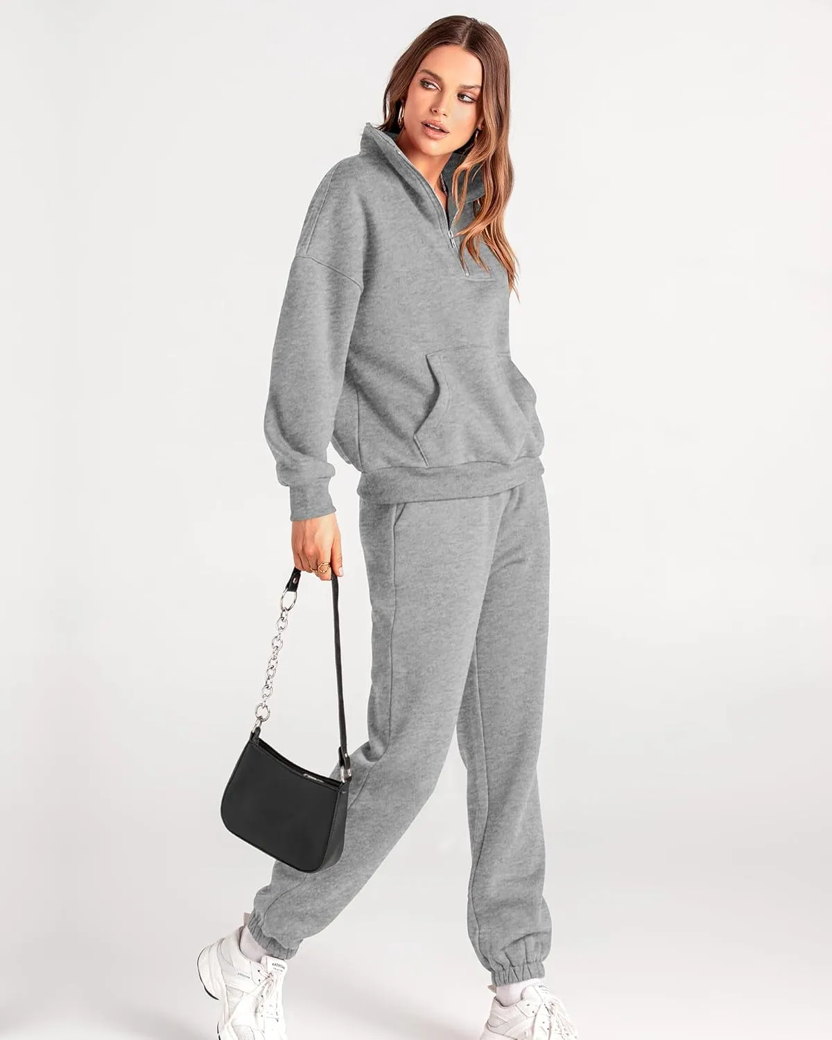 BTFBM Women 2 Piece Tracksuits Fall Winter 1/4 Zip Sweatshirt Jogger Pants Matching Lounge Sets Thick Sweatsuits Pockets