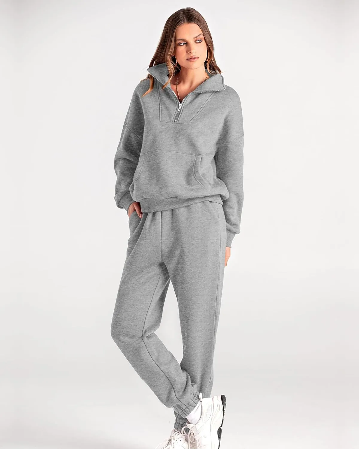 BTFBM Women 2 Piece Tracksuits Fall Winter 1/4 Zip Sweatshirt Jogger Pants Matching Lounge Sets Thick Sweatsuits Pockets