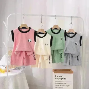 Children's Vest Suit Western Style Sleeveless Waffle two piece for boys casual wears for boys.