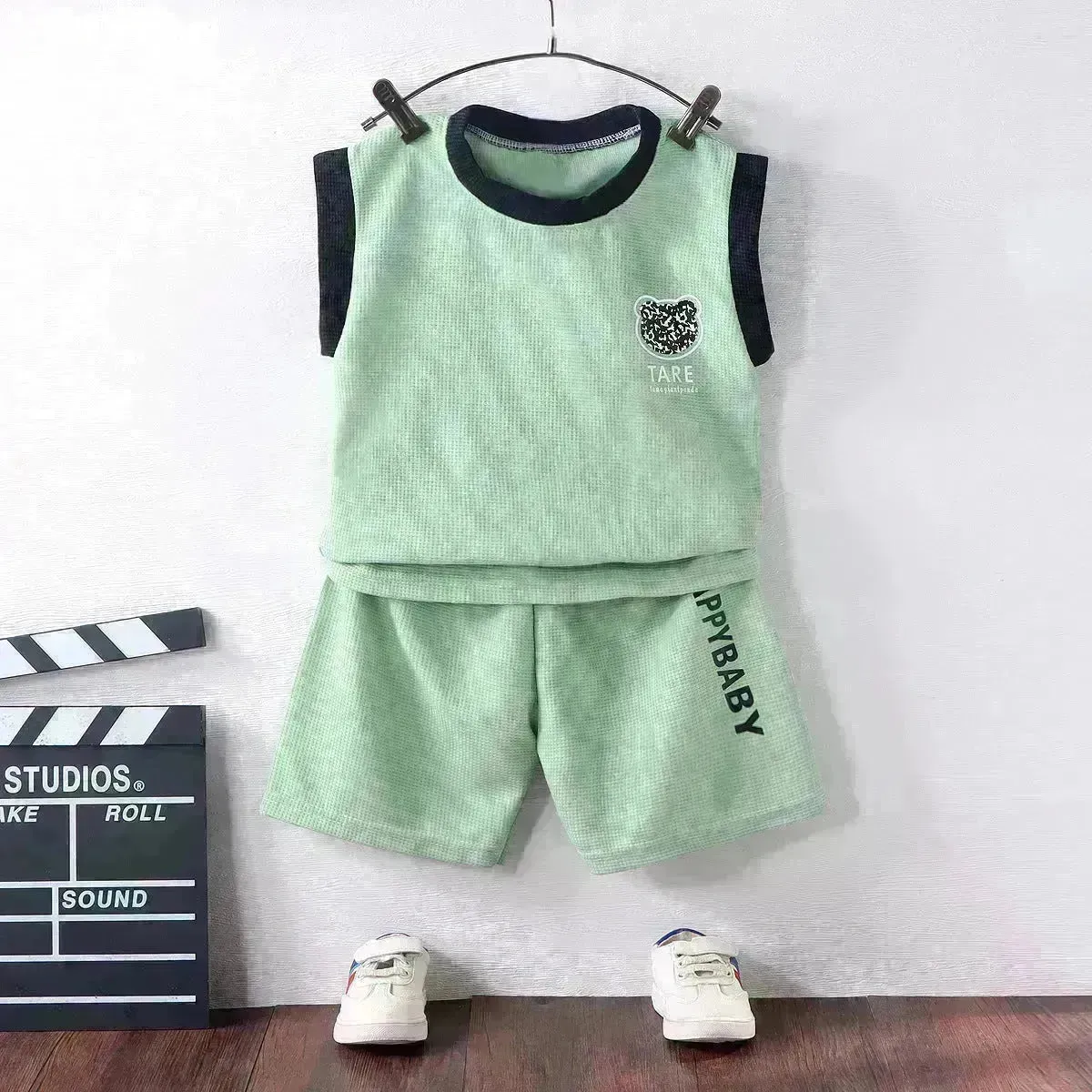 Children's Vest Suit Western Style Sleeveless Waffle two piece for boys casual wears for boys.