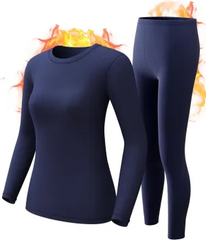 CL convallaira Women Thermal Underwear Base Layer Long Johns with Fleece Lined Set Winter Warm Top Bottom, Crewneck, Small, Blue