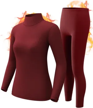 CL convallaira Women Thermal Underwear Base Layer Long Johns with Fleece Lined Set Winter Warm Top Bottom, Turtleneck, X Small, Red