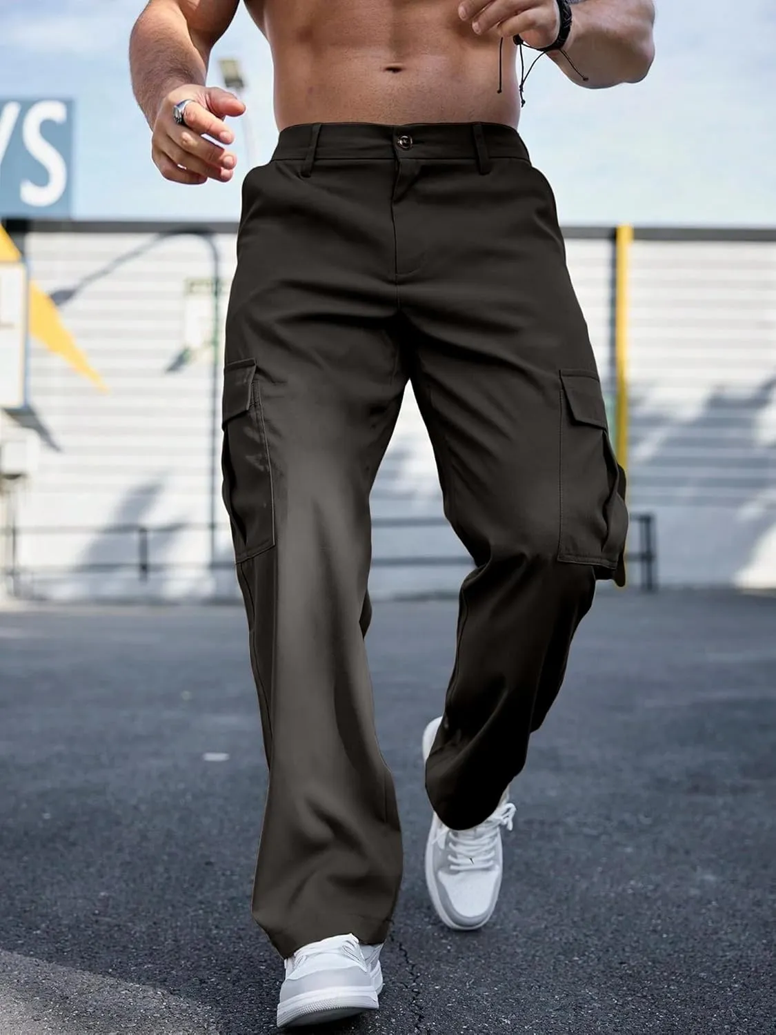 Comdecevis Mens Casual Cargo Joggers Pants Baggy Sweatpants with Large Flap Pockets Hiking Sports Trousers