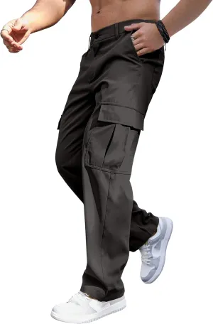 Comdecevis Mens Casual Cargo Joggers Pants Baggy Sweatpants with Large Flap Pockets Hiking Sports Trousers