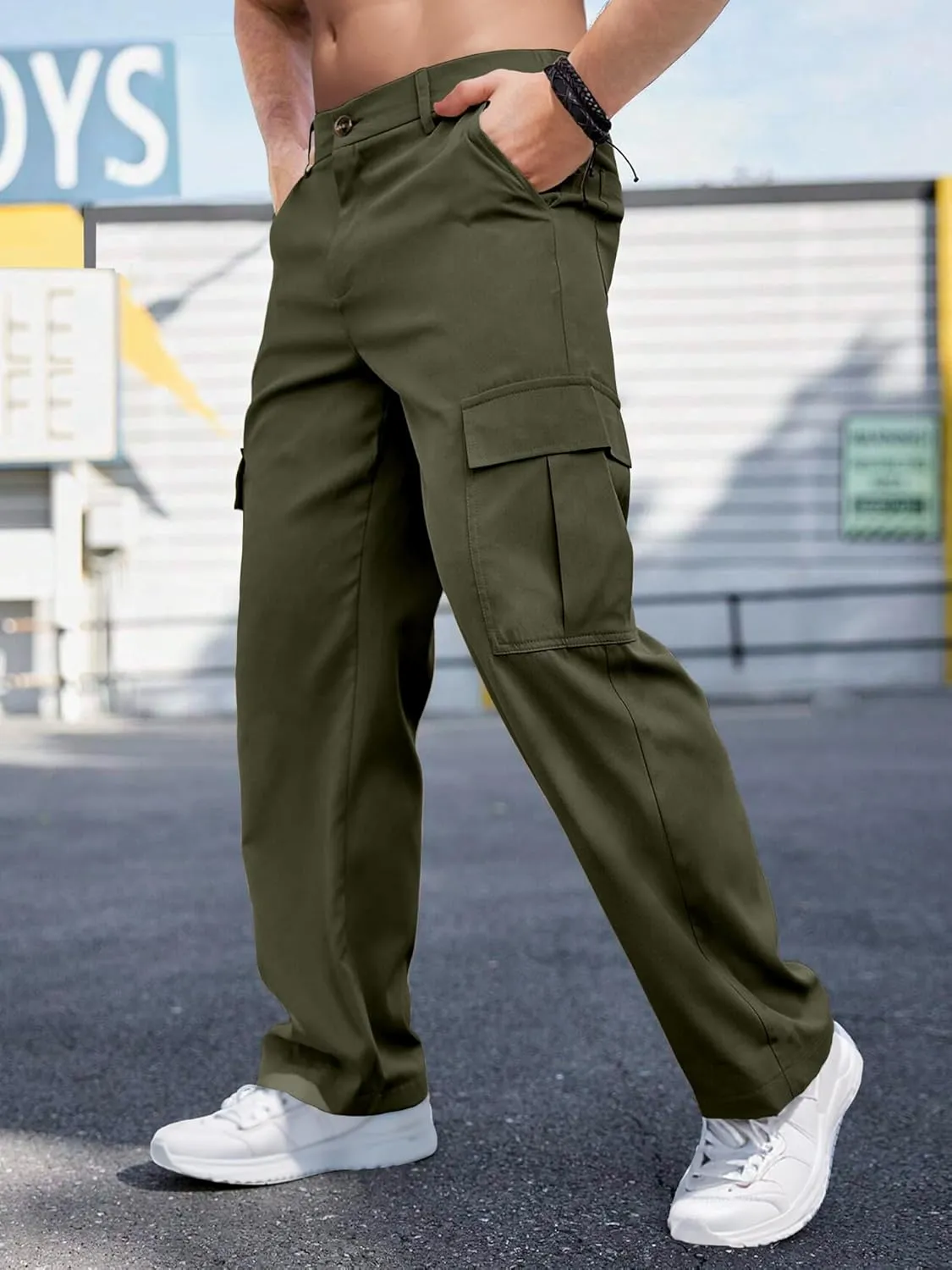 Comdecevis Mens Casual Cargo Joggers Pants Baggy Sweatpants with Large Flap Pockets Hiking Sports Trousers