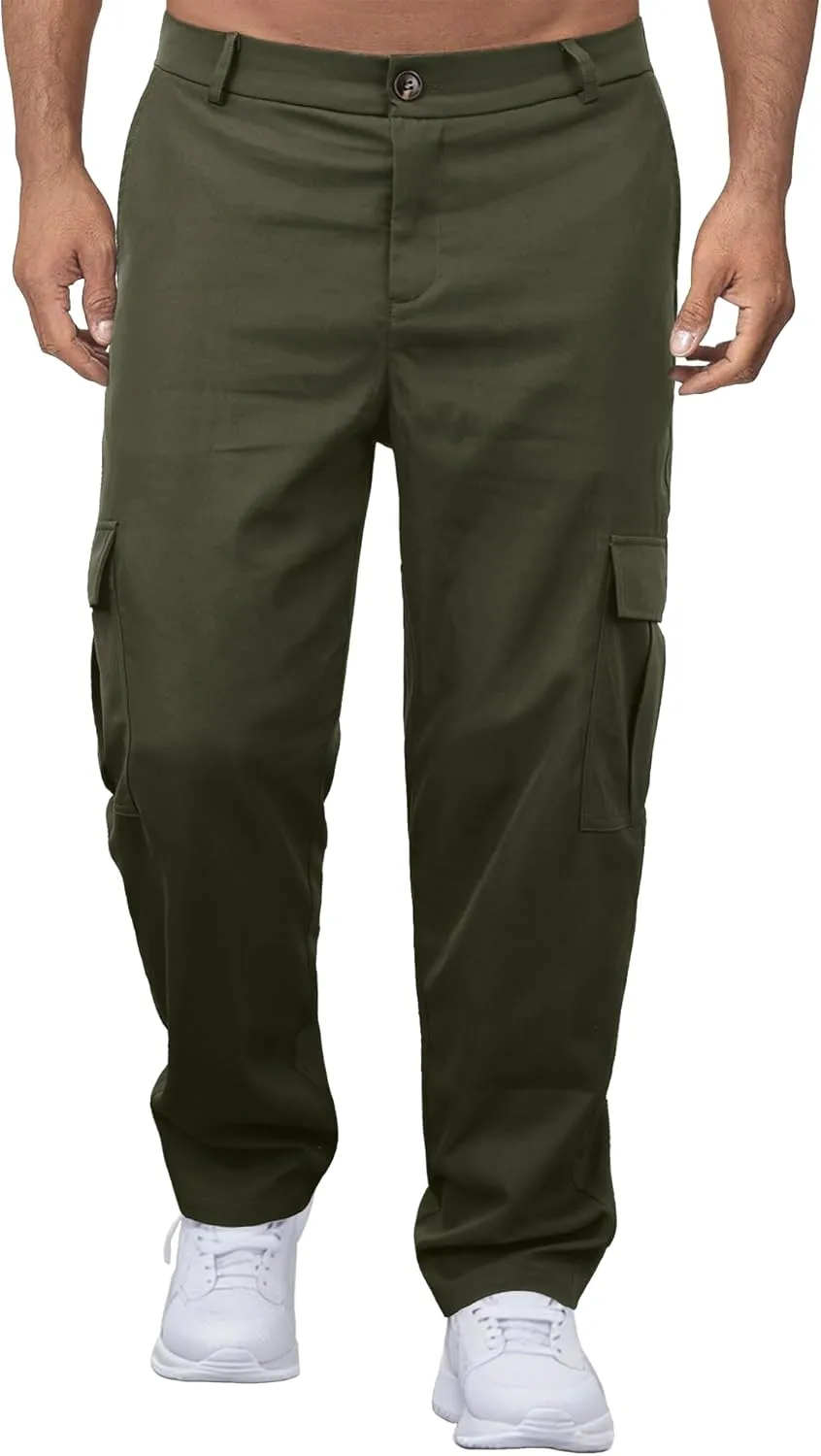 Comdecevis Mens Casual Cargo Joggers Pants Baggy Sweatpants with Large Flap Pockets Hiking Sports Trousers