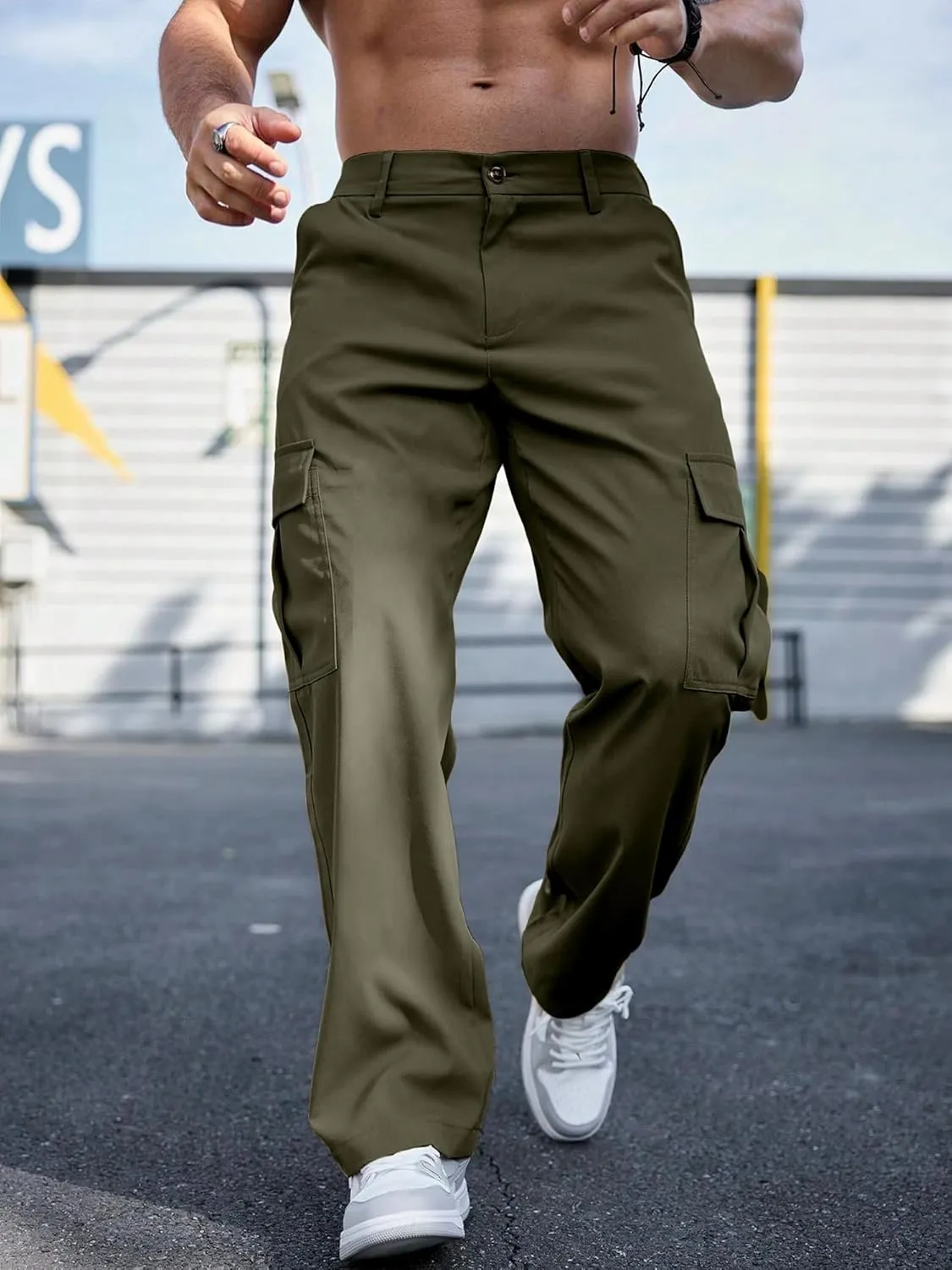 Comdecevis Mens Casual Cargo Joggers Pants Baggy Sweatpants with Large Flap Pockets Hiking Sports Trousers