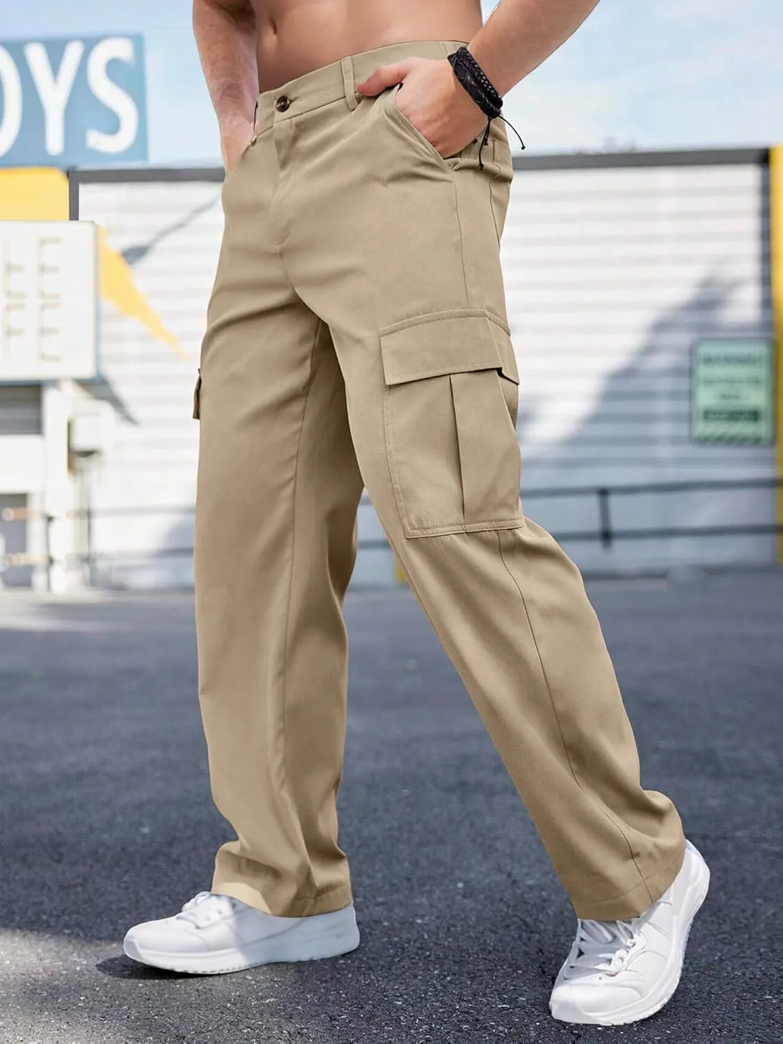 Comdecevis Mens Casual Cargo Joggers Pants Baggy Sweatpants with Large Flap Pockets Hiking Sports Trousers