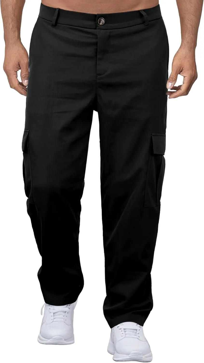 Comdecevis Mens Casual Cargo Joggers Pants Baggy Sweatpants with Large Flap Pockets Hiking Sports Trousers