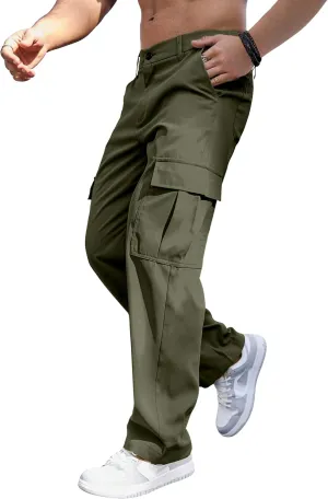 Comdecevis Mens Casual Cargo Joggers Pants Baggy Sweatpants with Large Flap Pockets Hiking Sports Trousers