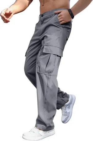 Comdecevis Mens Casual Cargo Joggers Pants Baggy Sweatpants with Large Flap Pockets Hiking Sports Trousers