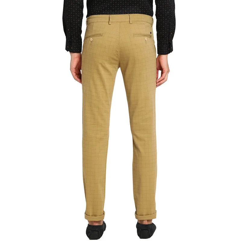 Cotton Stretch Beige Checked Ultra Slim Fit Trouser
