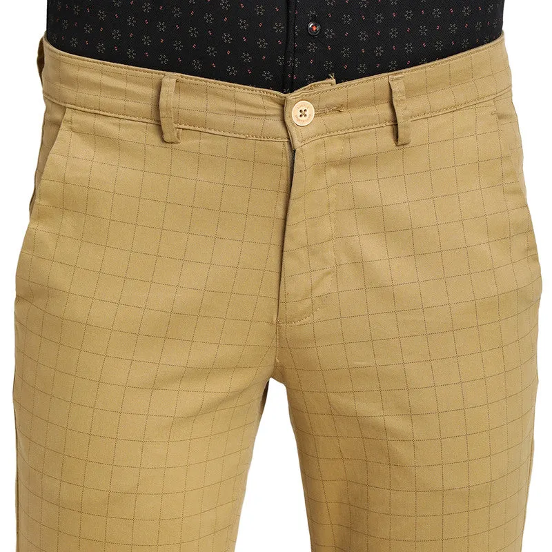 Cotton Stretch Beige Checked Ultra Slim Fit Trouser