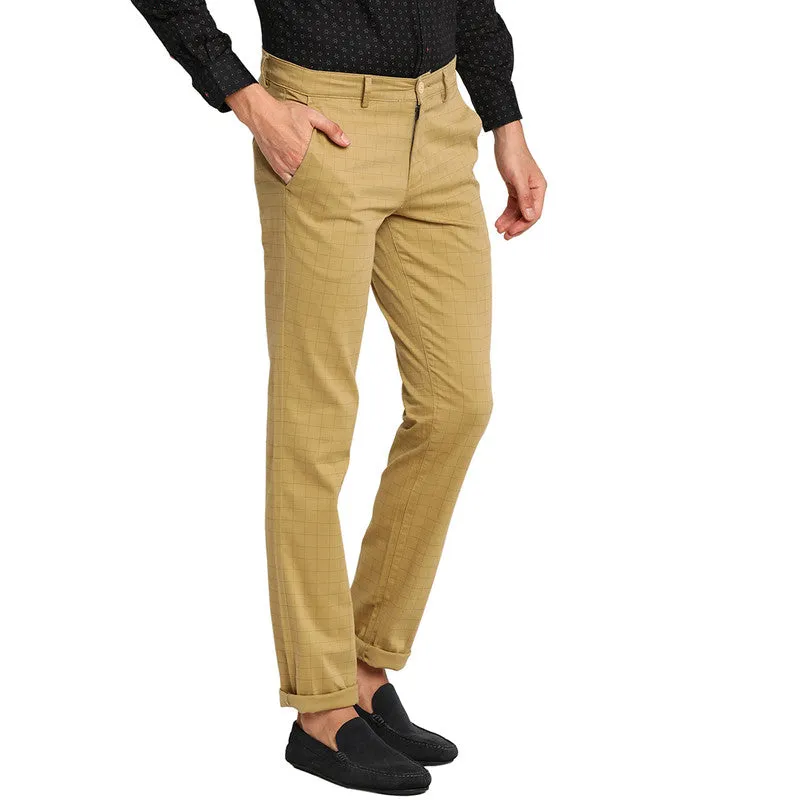 Cotton Stretch Beige Checked Ultra Slim Fit Trouser