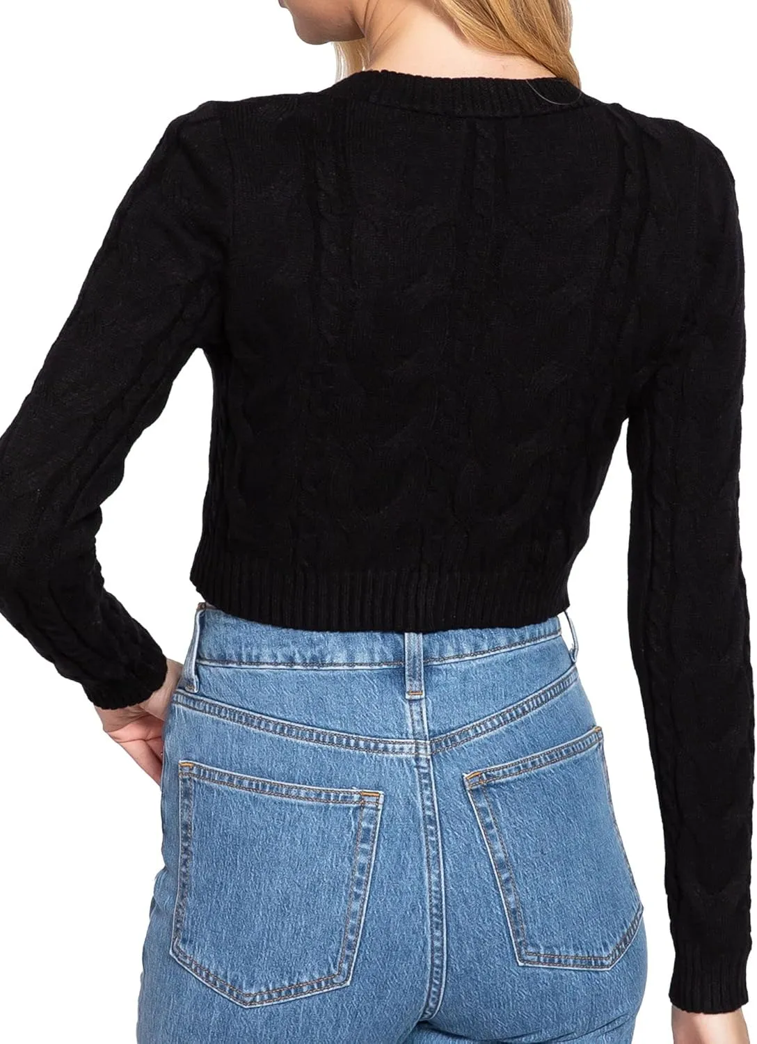 DAY VILLAGE Women's Casual Button Down Classic Retro Style Cable Pattern Cropped Sweater Knit Cardigan