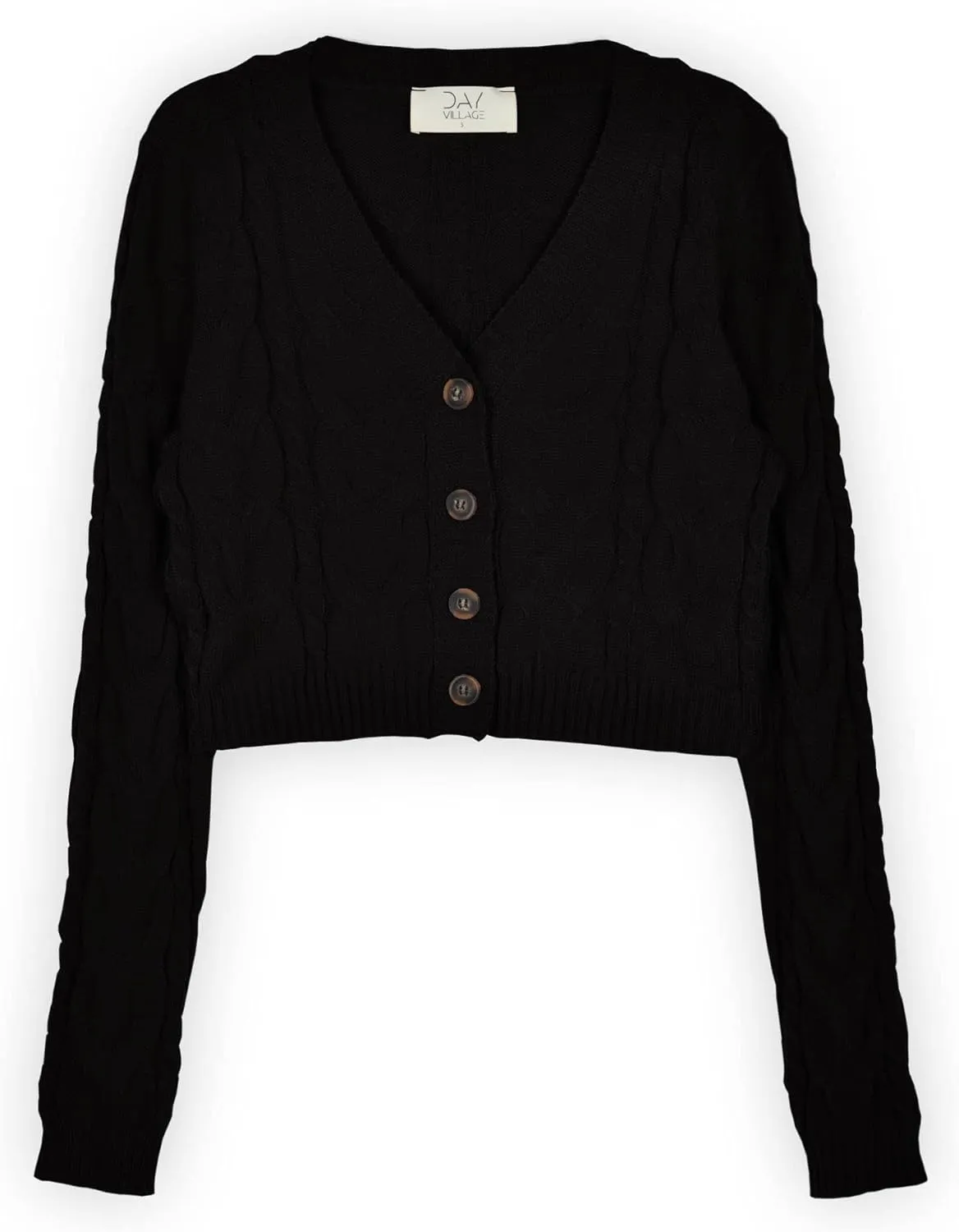 DAY VILLAGE Women's Casual Button Down Classic Retro Style Cable Pattern Cropped Sweater Knit Cardigan