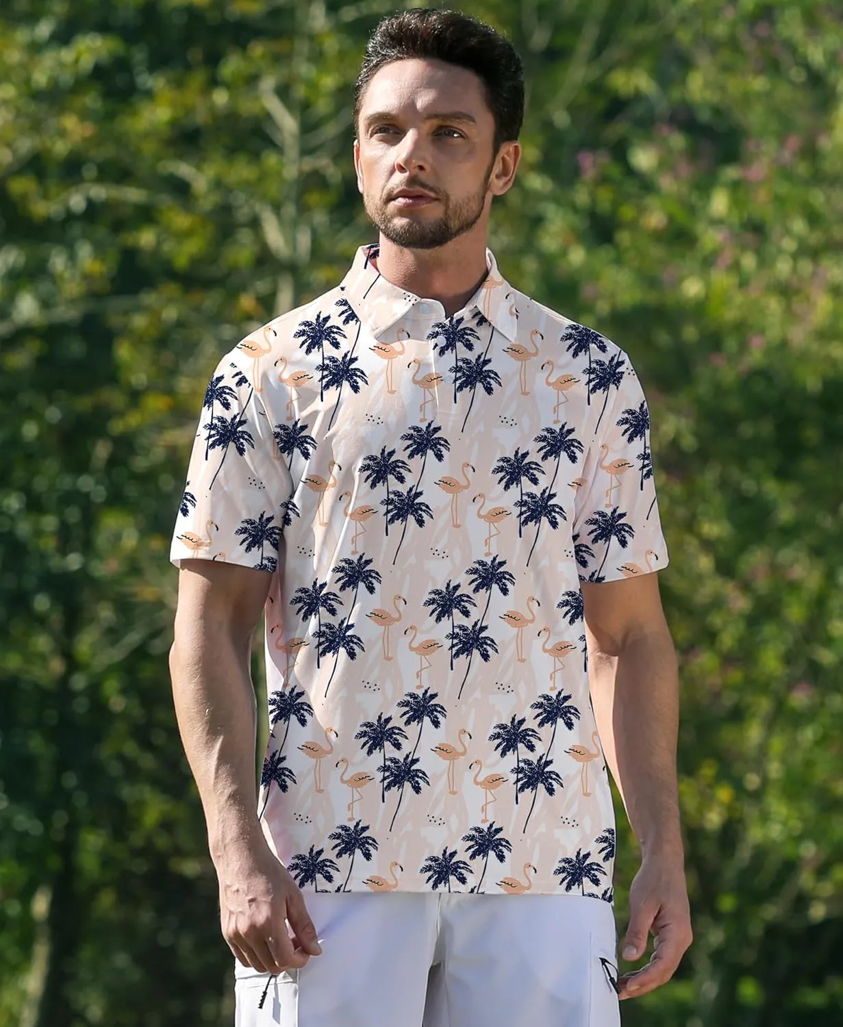 ELETOP Men's Golf Polo Shirts Short Sleeve Moisture Wicking Hawaiian Tropical Polos Performance Golf Shirts for Men Dry Fit