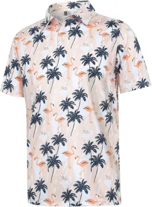 ELETOP Men's Golf Polo Shirts Short Sleeve Moisture Wicking Hawaiian Tropical Polos Performance Golf Shirts for Men Dry Fit