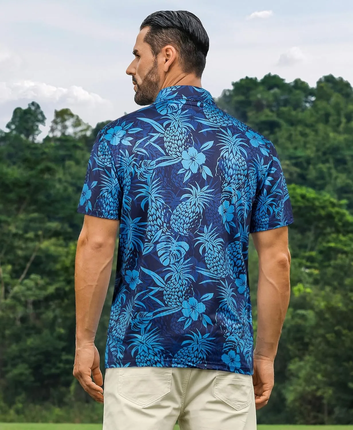 ELETOP Men's Golf Polo Shirts Short Sleeve Moisture Wicking Hawaiian Tropical Polos Performance Golf Shirts for Men Dry Fit