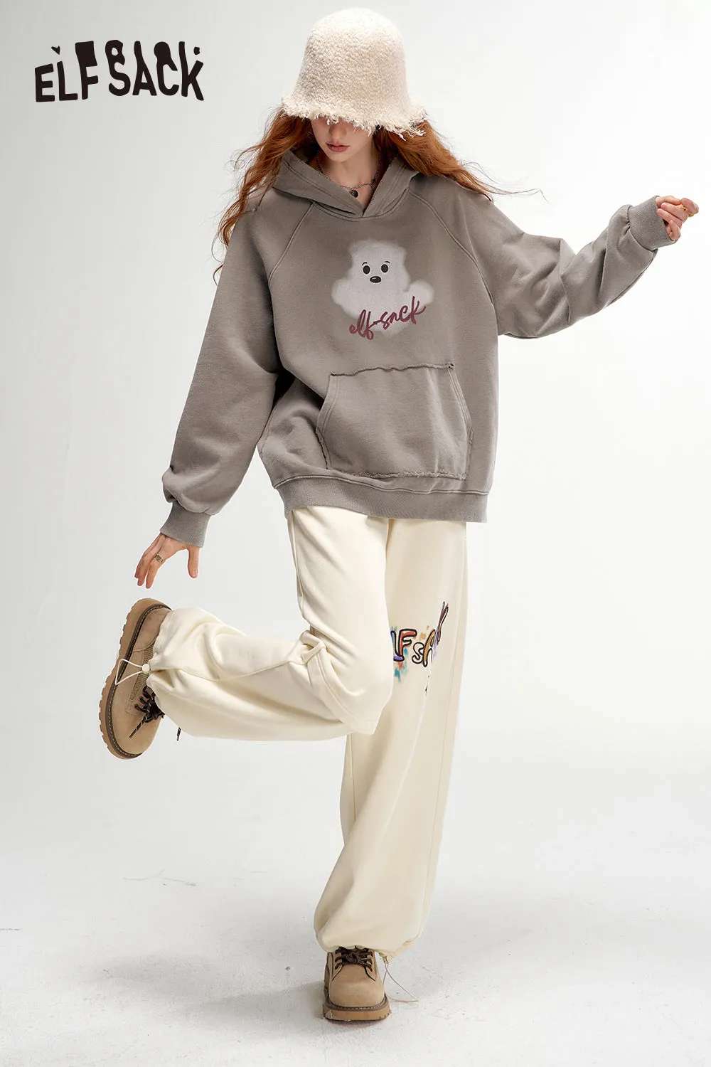 ELFSACK 2024 Autumn New Arrivals Printed Casual Sports Sweatpants for Women Loose Wide Leg Relaxed Fit