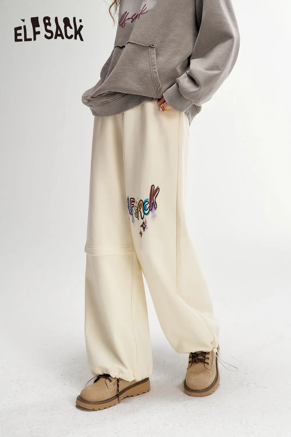 ELFSACK 2024 Autumn New Arrivals Printed Casual Sports Sweatpants for Women Loose Wide Leg Relaxed Fit