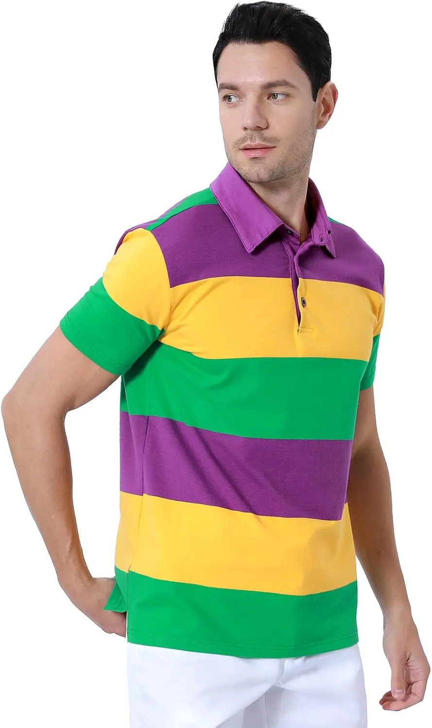 Funny World Men's Striped Polo Cotton Regular Fit Casual Short Sleeve Golf Shirt