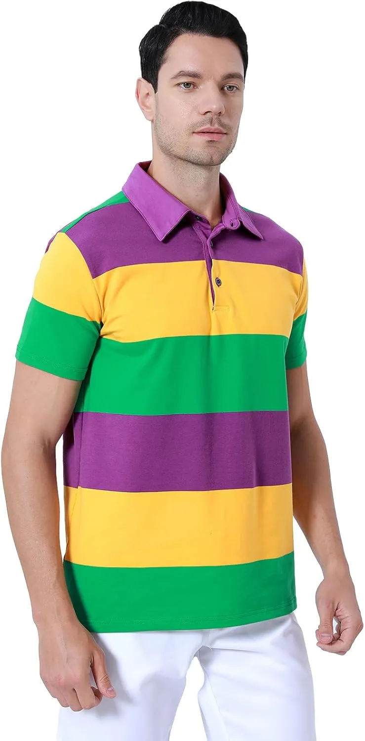 Funny World Men's Striped Polo Cotton Regular Fit Casual Short Sleeve Golf Shirt