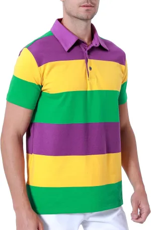 Funny World Men's Striped Polo Cotton Regular Fit Casual Short Sleeve Golf Shirt