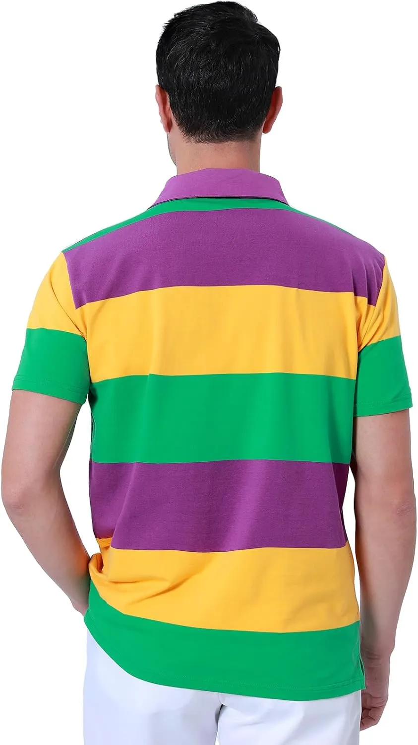 Funny World Men's Striped Polo Cotton Regular Fit Casual Short Sleeve Golf Shirt