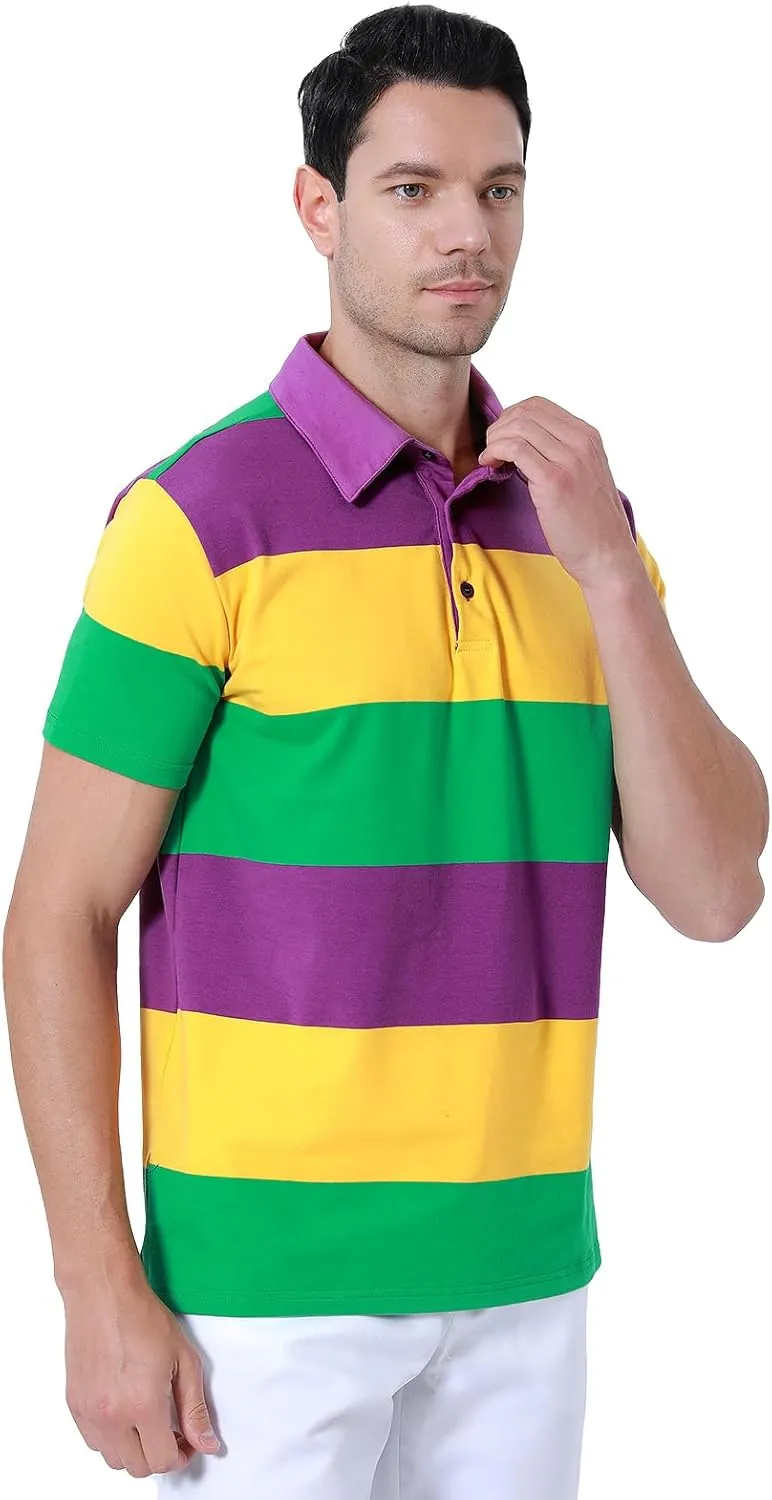Funny World Men's Striped Polo Cotton Regular Fit Casual Short Sleeve Golf Shirt
