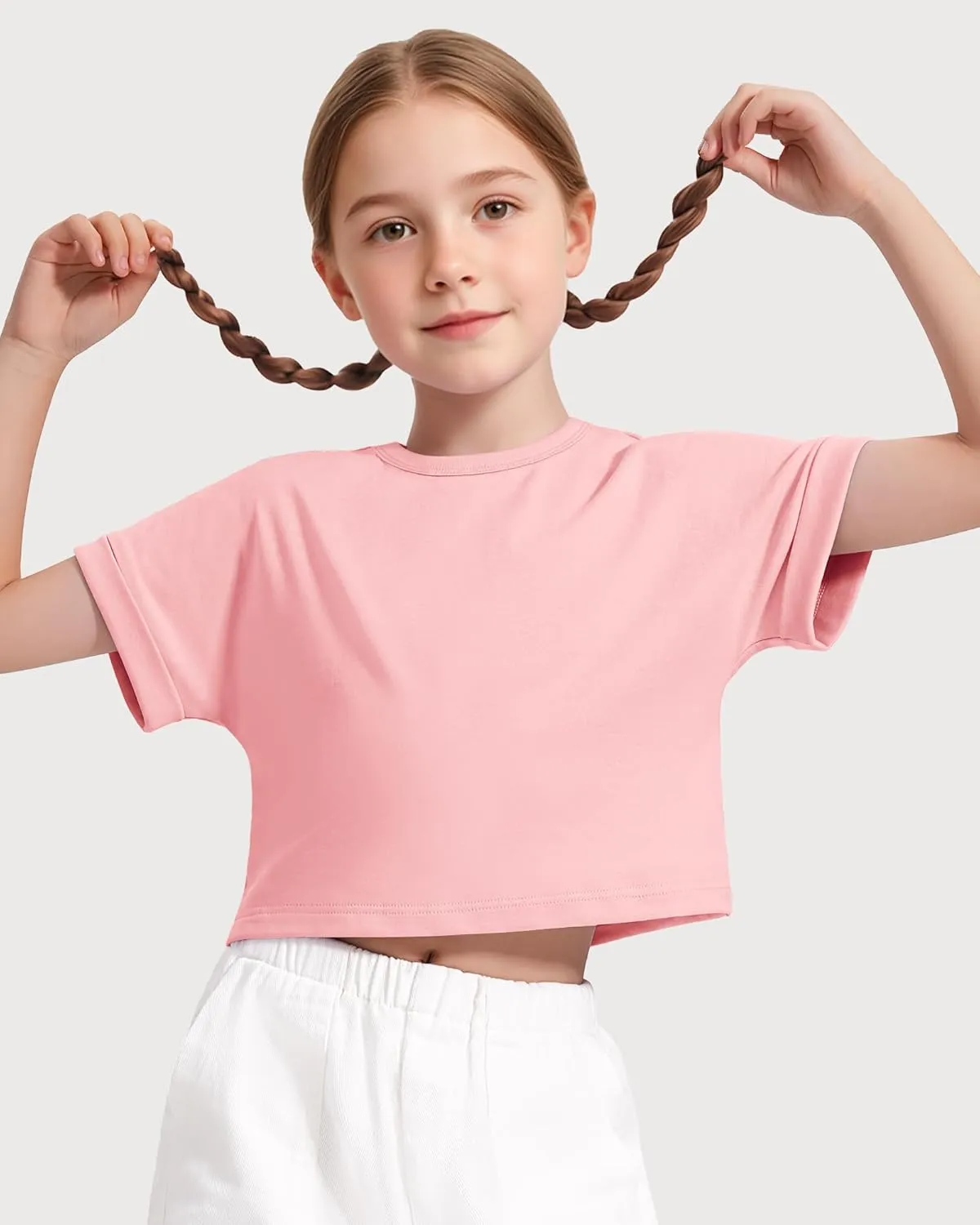Girls Crop Tops Short Sleeve T-Shirts for Girl Crew Neck Basic Tee Size 7-14 Years