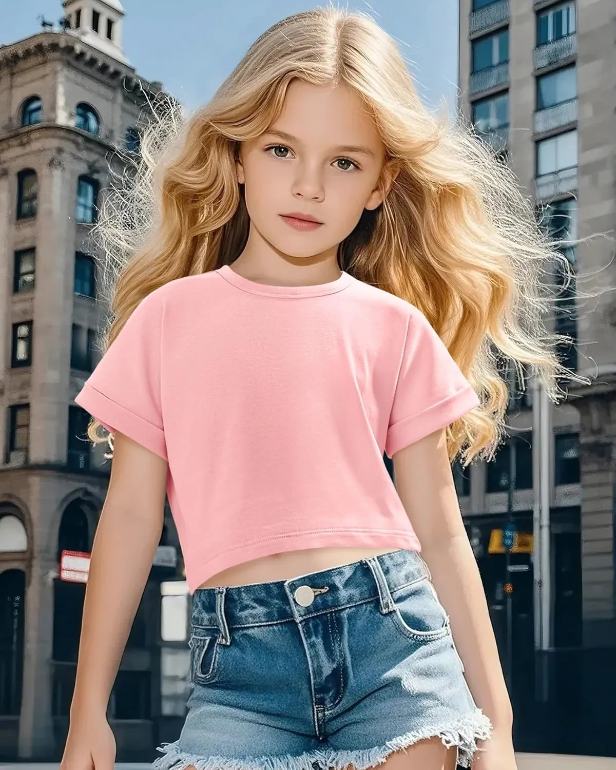 Girls Crop Tops Short Sleeve T-Shirts for Girl Crew Neck Basic Tee Size 7-14 Years