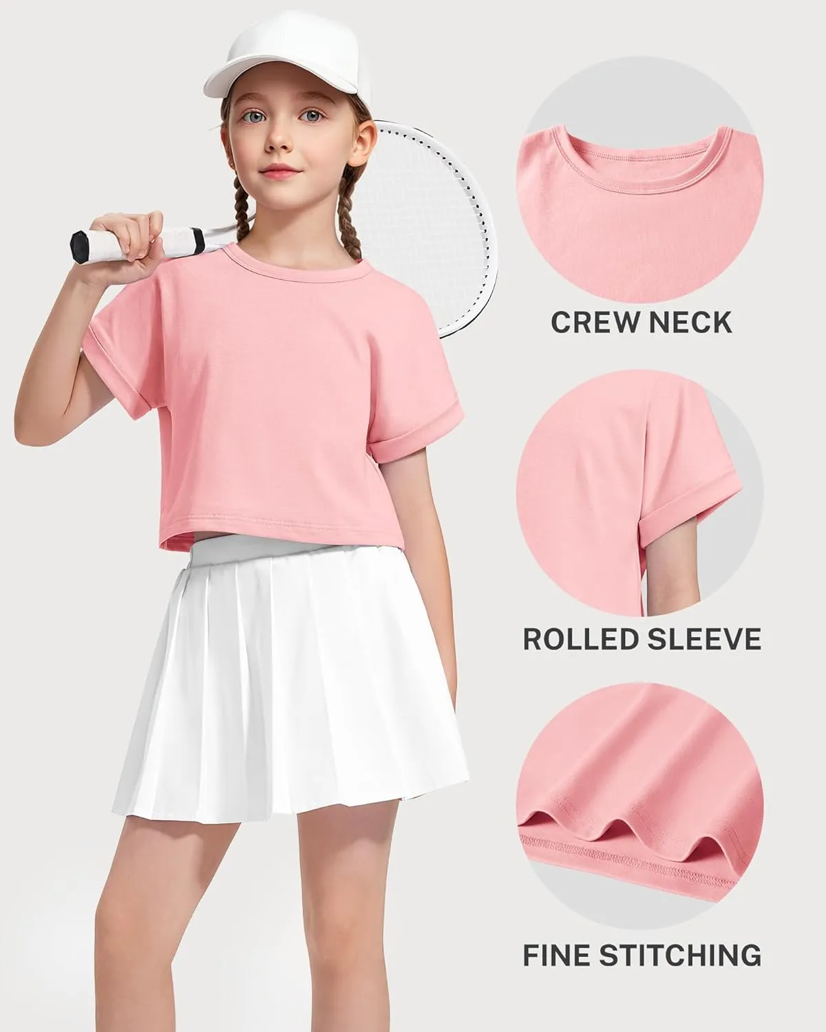 Girls Crop Tops Short Sleeve T-Shirts for Girl Crew Neck Basic Tee Size 7-14 Years