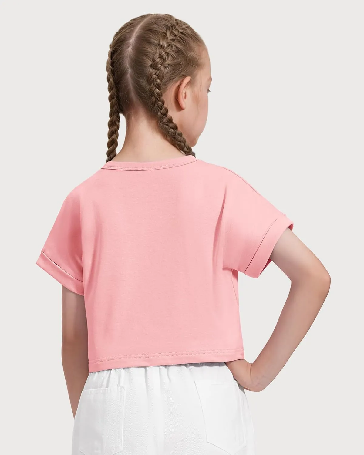 Girls Crop Tops Short Sleeve T-Shirts for Girl Crew Neck Basic Tee Size 7-14 Years