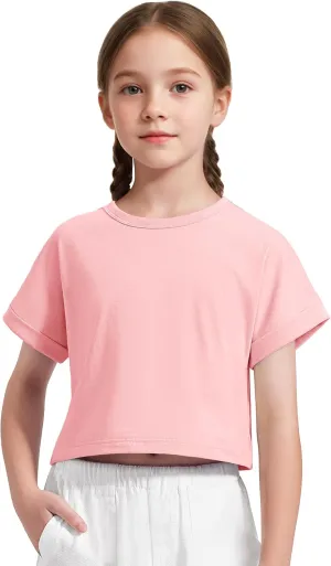 Girls Crop Tops Short Sleeve T-Shirts for Girl Crew Neck Basic Tee Size 7-14 Years