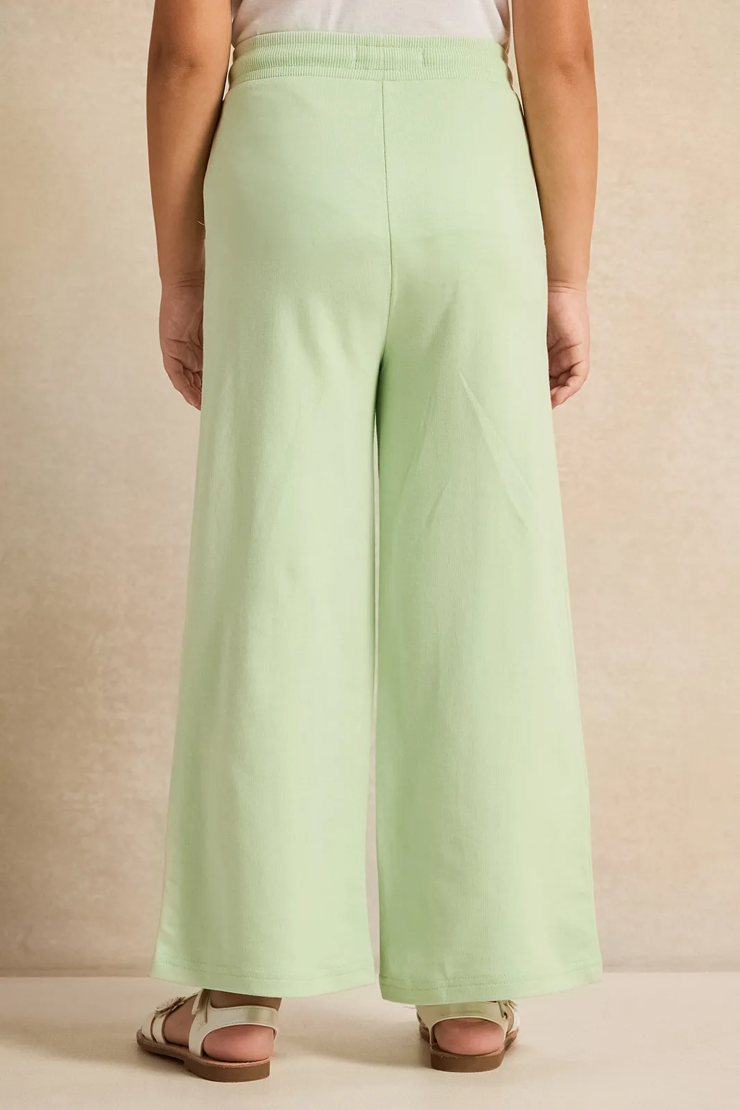 Girls Green Wide Leg Active Pants With Side Panel