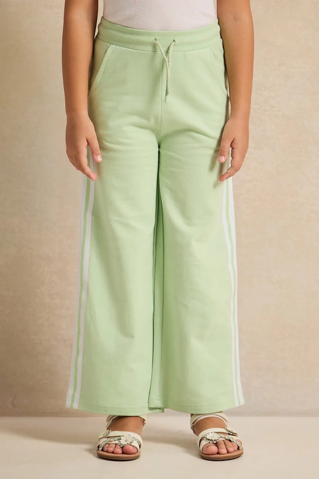Girls Green Wide Leg Active Pants With Side Panel