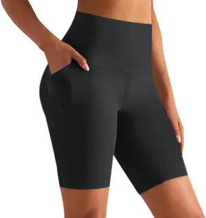 GROTEEN Biker Shorts Women with Pockets - 8'' High Waisted Tummy Control Yoga Workout Running Gym Spandex Shorts