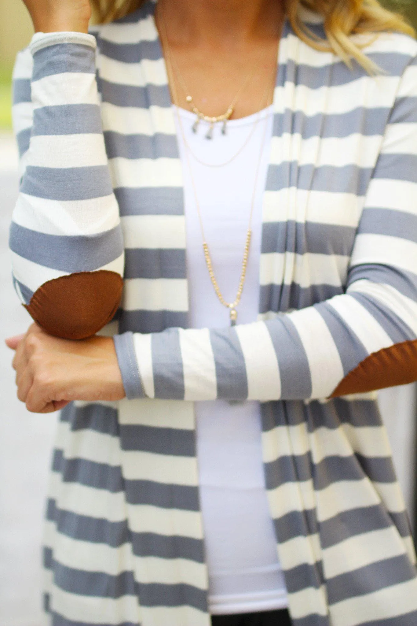 Heather Gray And White Striped Cardigan