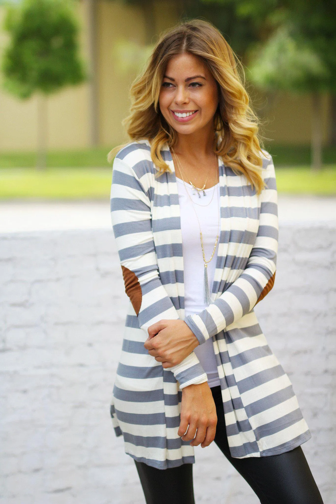 Heather Gray And White Striped Cardigan