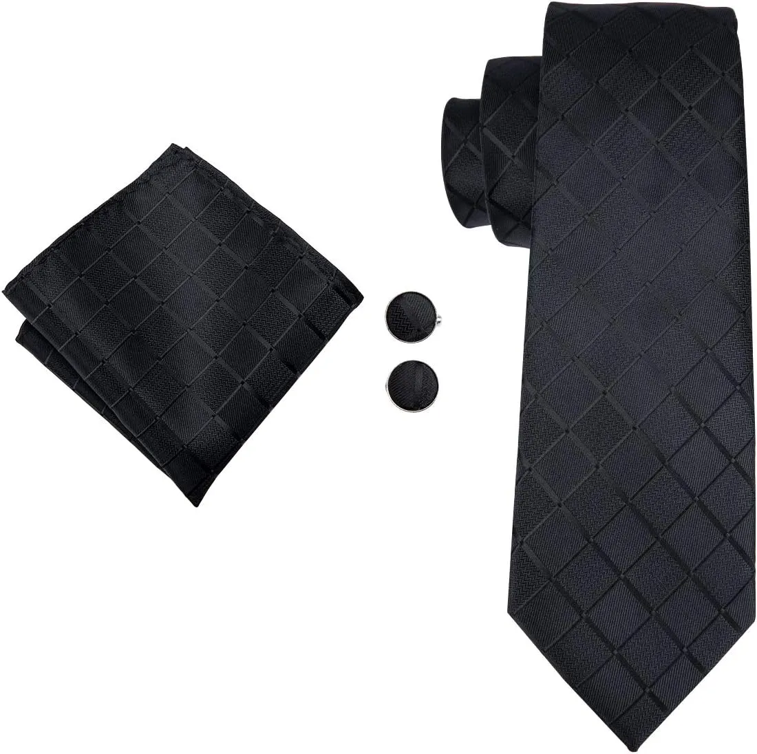Hi-Tie 3 Pcs Gift Box Mens Tie Set Necktie with Pocket Square Cufflinks Lapel Pin Silk Neck Tie Collection