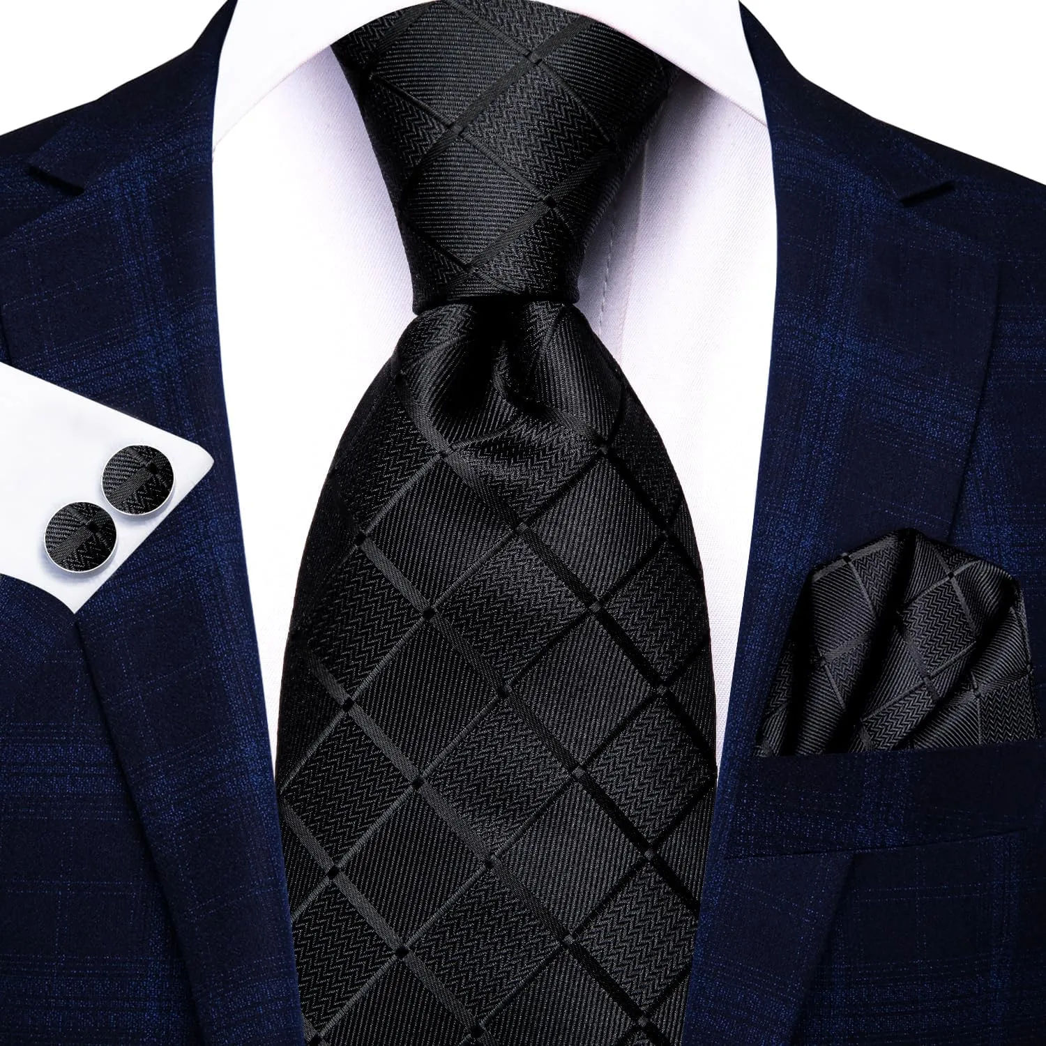 Hi-Tie 3 Pcs Gift Box Mens Tie Set Necktie with Pocket Square Cufflinks Lapel Pin Silk Neck Tie Collection