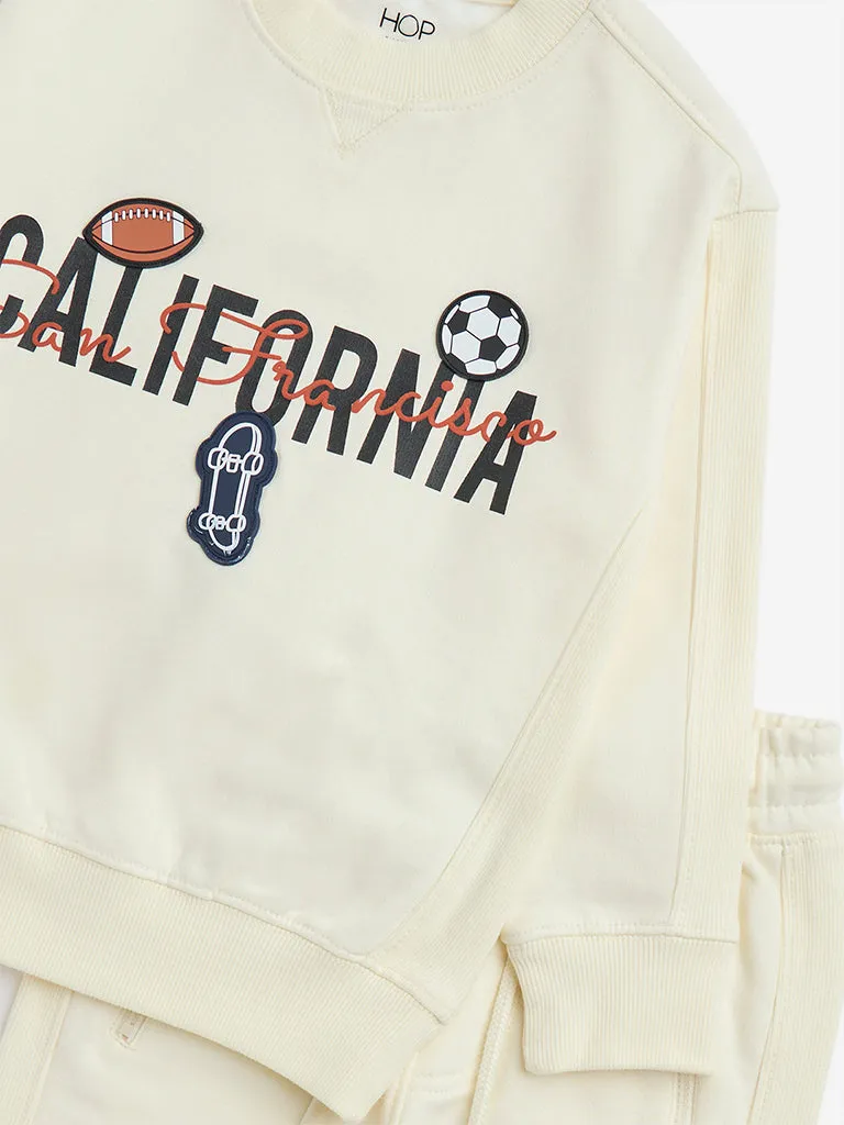 HOP Kids Light Yellow Text Print Sweatshirt & Pants Set