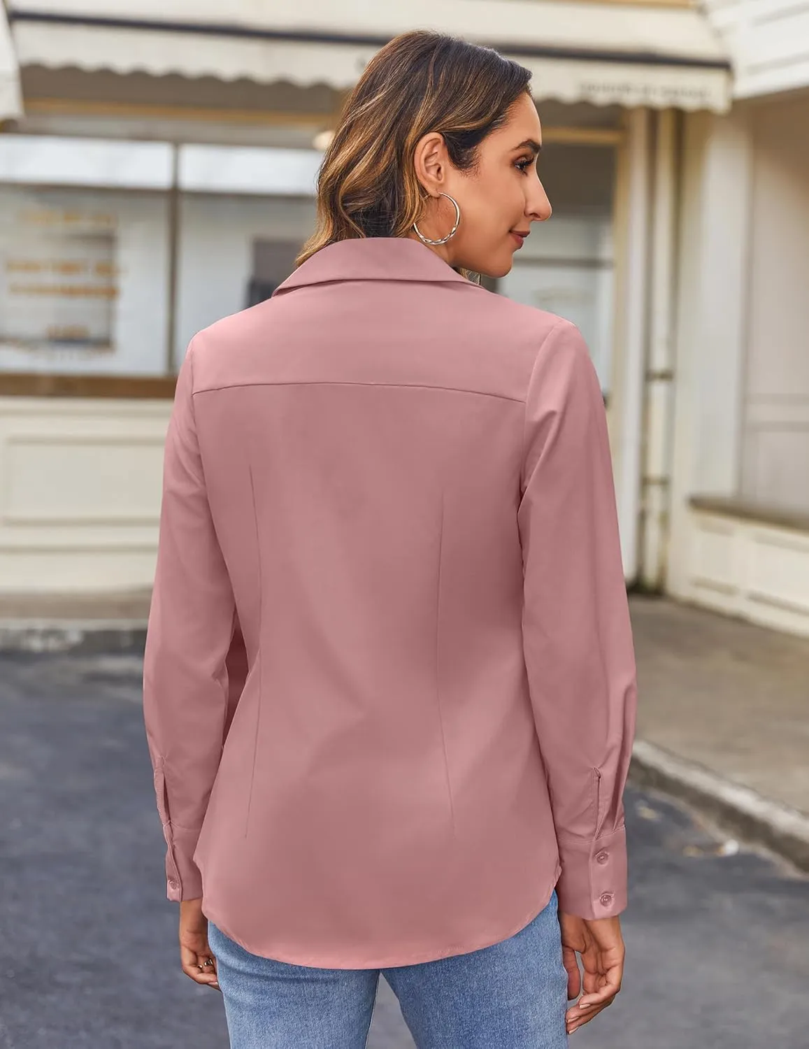 HOTOUCH Women's Button Down Shirts Long Sleeve Dress Shirt Slim Fitted Work Tops Collared Dressy Casual Business Blouses