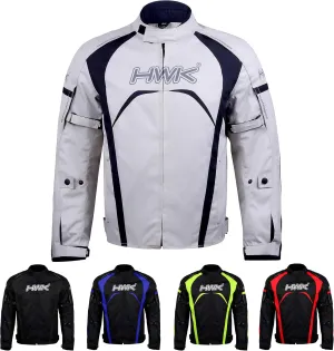 HWK Motorcycle Jacket for Men & Women, Waterproof, High Visibility Rain Jacket with CE Armor, Adjustable, Durable Polyester Motorcycle Riding Jacket, Dirt Bike Gear Enduro Racing, Silver, 3XL